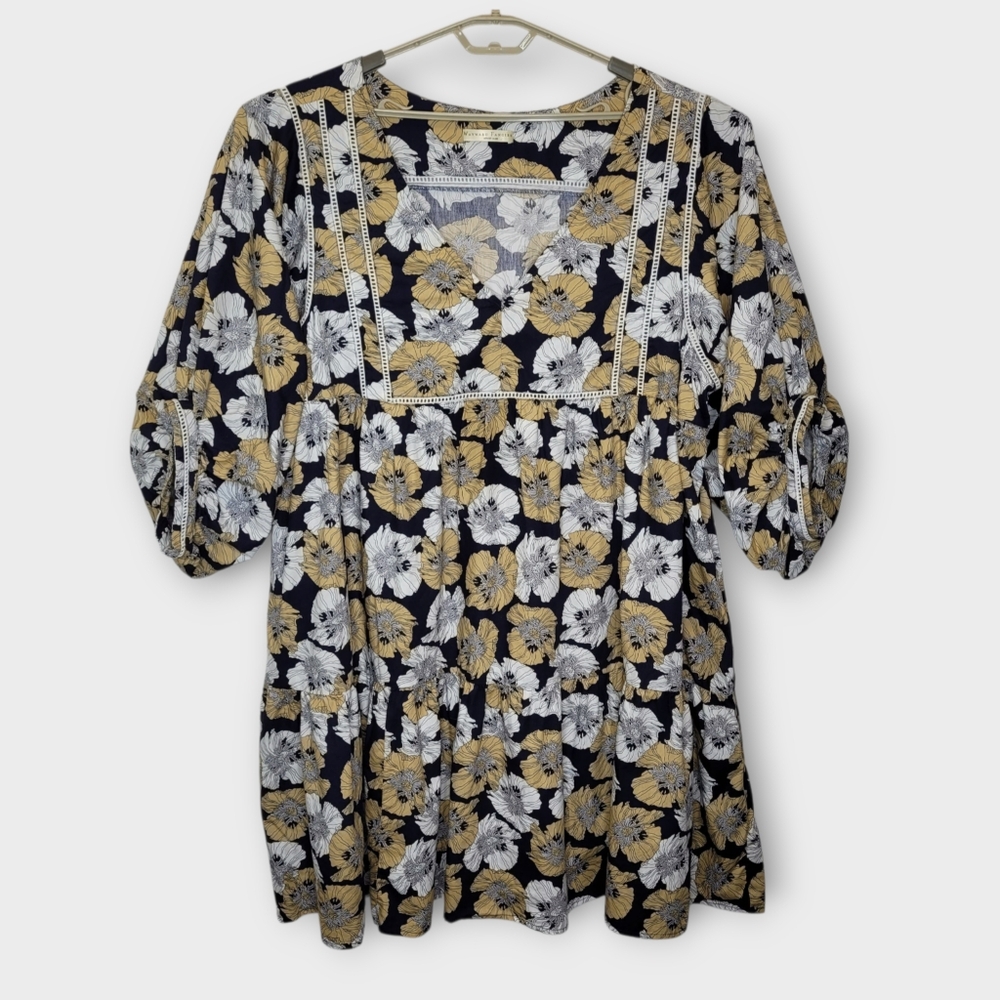 Wayward Fancies eShakti Puff Sleeve Tiered Babydoll Dress 3X Floral Print